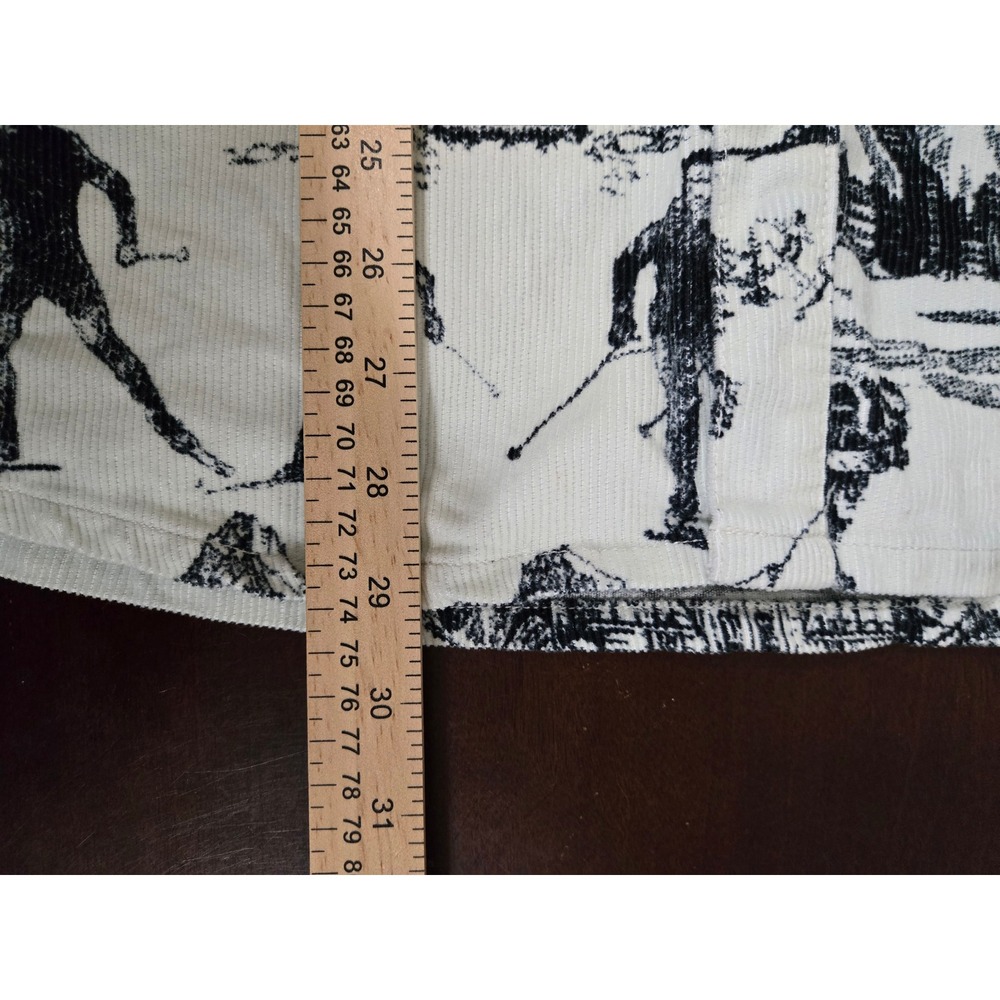 Forever 21 Men Corduroy Button Down Shirt XL Skiing Mountain Print Off White - Picture 10 of 10